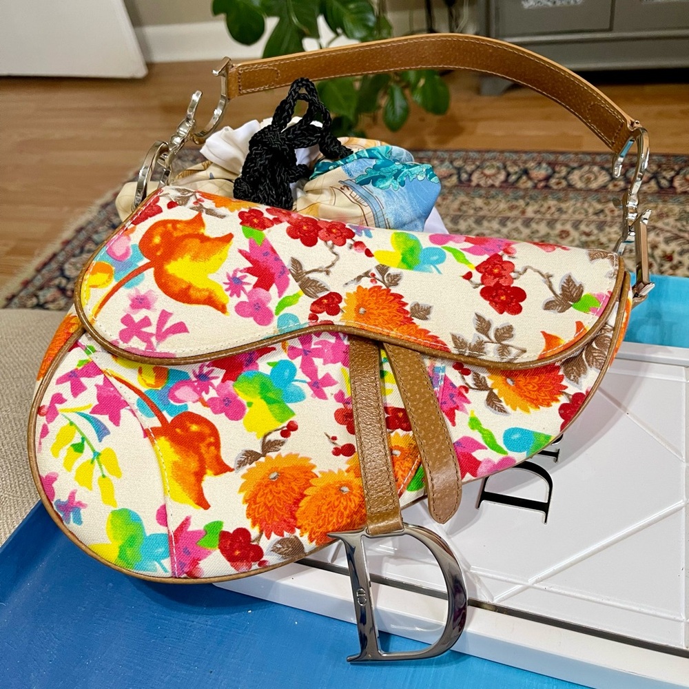 Dior Multicolor Floral Canvas Saddle Bag